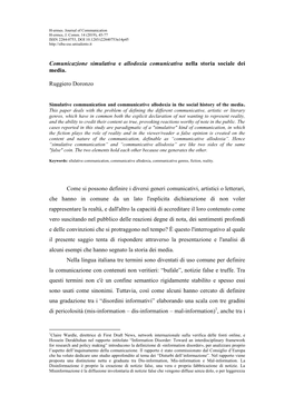 Comunicazione Simulativa E Allodoxia Comunicativa Nella Storia Sociale Dei Media