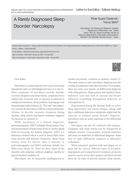 Narcolepsy 1Psychiatrist, Van Training and Research Hospital, Department of Psychiatry, Van - Turkey 2Assoc