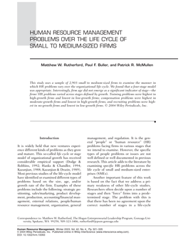 Human Resource Management Problems Over the Life Cycle of Small to Medium-Sized Firms