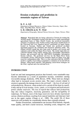 Erosion Evaluation and Prediction in Mountain Regions of Taiwan