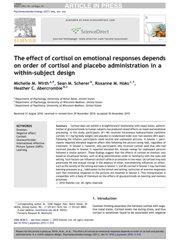 The Effect of Cortisol on Emotional Responses Depends on Order of Cortisol and Placebo Administration in a Within-Subject Design