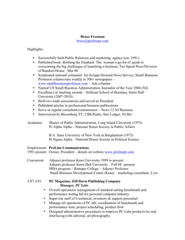 Bruce Freeman CV