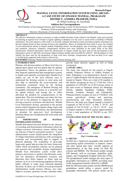 Mandal Level Information System Using Arcgis – a Case Study of Ongole Mandal, Prakasam District, Andhra Pradesh, India M