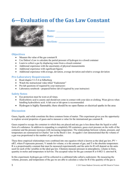 6—Evaluation of the Gas Law Constant