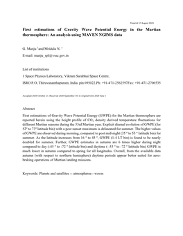 First Estimations of Gravity Wave Potential Energy in the Martian Thermosphere: an Analysis Using MAVEN NGIMS Data