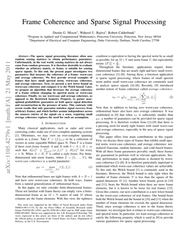 Frame Coherence and Sparse Signal Processing