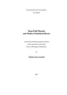 Mean Field Theories and Models of Statistical Physics