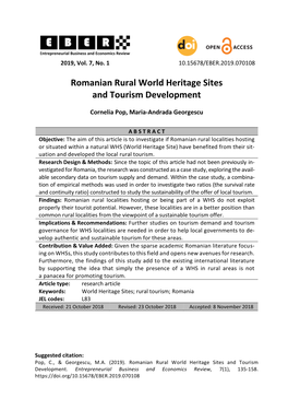 Romanian Rural World Heritage Sites and Tourism Development