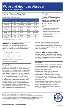 Wage and Hour Law Abstract N.J.S.A