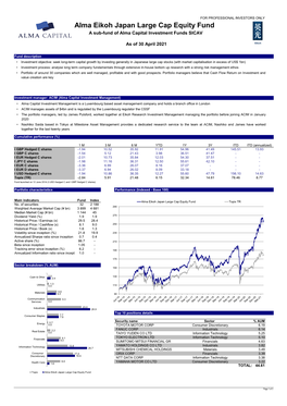 Alma Eikoh Japan Large Cap Equity Fund a Sub-Fund of Alma Capital Investment Funds SICAV