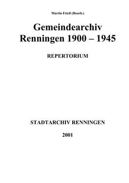 Gemeindearchiv Renningen 1900 – 1945
