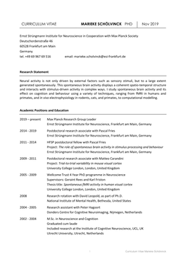 CURRICULUM VITAE MARIEKE SCHÖLVINCK PHD Nov 2019