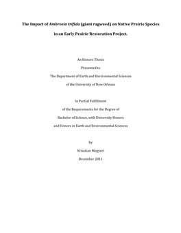 The Impact of Ambrosia Trifida (Giant Ragweed) on Native Prairie Species