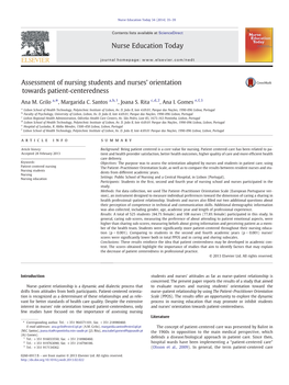 Assessment of Nursing Students and Nurses' Orientation Towards Patient-Centeredness