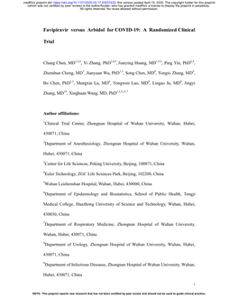 Favipiravir Versus Arbidol for COVID-19: a Randomized Clinical