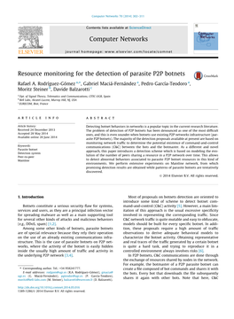 Resource Monitoring for the Detection of Parasite P2P Botnets ⇑ Rafael A