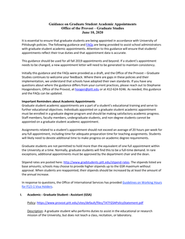 Guidance on Graduate Student Academic Appointments Office of the Provost – Graduate Studies June 10, 2020