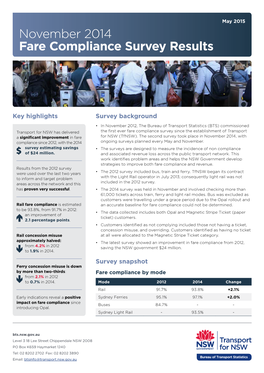 Fare Compliance Survey Results November 2014
