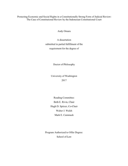 Protecting Economic and Social Rights in a Constitutionally Strong Form of Judicial Review: the Case of Constitutional Review by the Indonesian Constitutional Court