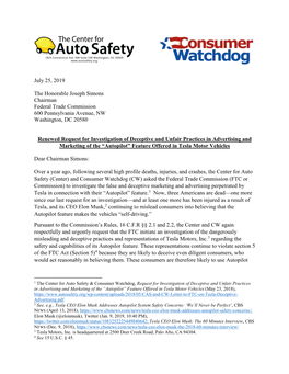 July 25, 2019 the Honorable Joseph Simons Chairman Federal Trade Commission 600 Pennsylvania Avenue, NW Washington, DC 20580