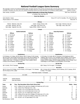 01/12/20 Packers Vs. Seahawks Gamebook