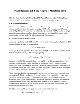 Double Sideband (DSB) and Amplitude Modulation (AM)