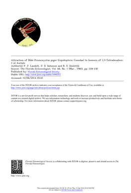 Attraction of Male Prionoxystus Piger (Lepidoptera: Cossidae) to Isomers of 3,5-Tetradecadien-1-Ol Acetate