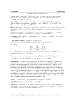 Lanarkite Pb2o(SO4) C 2001-2005 Mineral Data Publishing, Version 1