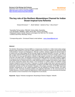 The Key Role of the Northern Mozambique Channel for Indian Ocean Tropical Tuna Fisheries