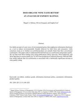 Does Organic Wine Taste Better? an Analysis of Experts’ Ratings
