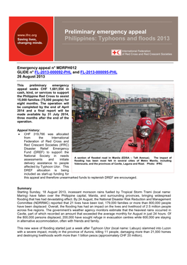 Preliminary Emergency Appeal Philippines: Typhoons and Floods 2013