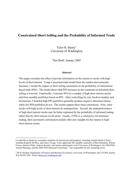 Constrained Short Selling and the Probability of Informed Trade