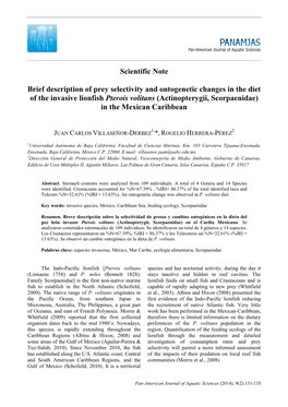 Scientific Note Brief Description of Prey Selectivity and Ontogenetic