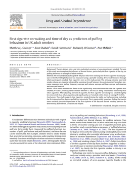 Drug and Alcohol Dependence First Cigarette on Waking and Time of Day As Predictors of Puffing Behaviour in UK Adult Smokers