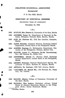 PHILIPPINE STATISTICAL ASSOCIATION Incorporated P. O. Box 3223, Manila