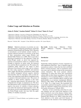 Codon Usage and Selection on Proteins