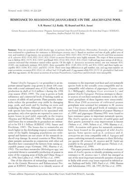 Resistance to Meloidogyne Javanica Race 3 in the Arachis Gene Pool