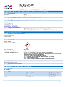 Bis-Silane Part B Safety Data Sheet According to Federal Register / Vol