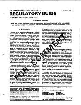 Regulatory Guide 3.37, Guidance for Avoiding Intergranular Corrosion and Stress Corrosion in Austenitic Stainless Steel Componen