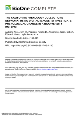 The California Phenology Collections Network: Using Digital Images to Investigate Phenological Change in a Biodiversity Hotspot