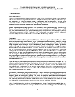 NARRATIVE HISTORY of SOUTHBOROUGH --Written in Conjunction with the Historic Properties Survey of Southborough, June, 2000