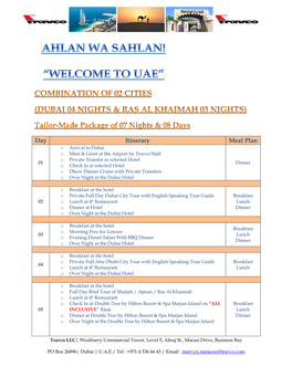 Day Itinerary Meal Plan O Arrival to Dubai