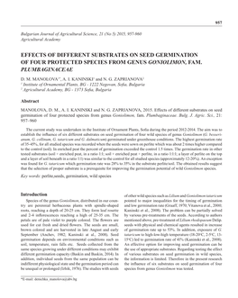 Effects of Different Substrates on Seed Germination of Four Protected Species from Genus Goniolimon, Fam