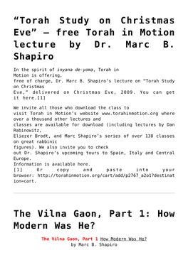 Free Torah in Motion Lecture by Dr. Marc B. Shapiro