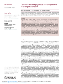 Dementia-Related Psychosis and the Potential Role for Pimavanserin