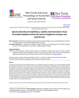 Species Diversity of Amphibians, Reptiles and Mammals in Suan Sunandha Rajabhat University Samut Songkhram Campus and Around Area