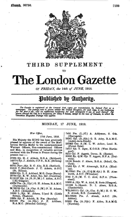 The London Gazette of FRIDAY, the Uth of JUNE, 1918