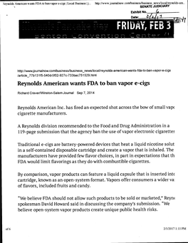 Reynolds American Wants FDA to Ban Vapor E-Cigs
