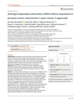 Androgen-Dependent Alternative Mrna Isoform Expression in Prostate Cancer Cells[Version 1; Peer Review: 3 Approved]