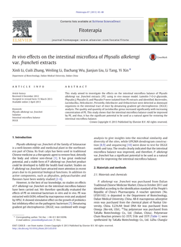 In Vivo Effects on the Intestinal Microflora of Physalis Alkekengi Var